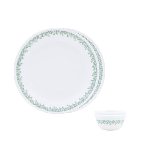 Corelle Spring Blossom Mint - 4 Pcs Bachelor Set (K) | for Family of 2| Break & Chip Resistant | Lightweight & Durable | Microwave & Dishwasher Safe - Image 1