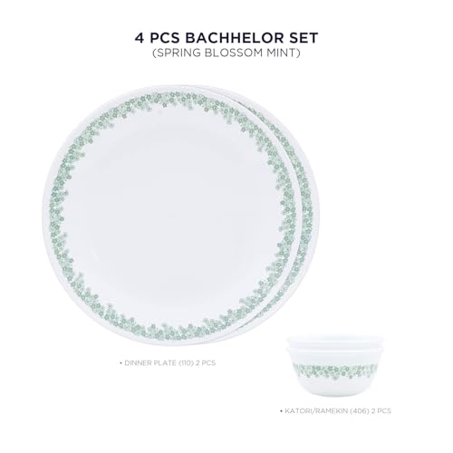 Corelle Spring Blossom Mint - 4 Pcs Bachelor Set (K) | for Family of 2| Break & Chip Resistant | Lightweight & Durable | Microwave & Dishwasher Safe - Image 2