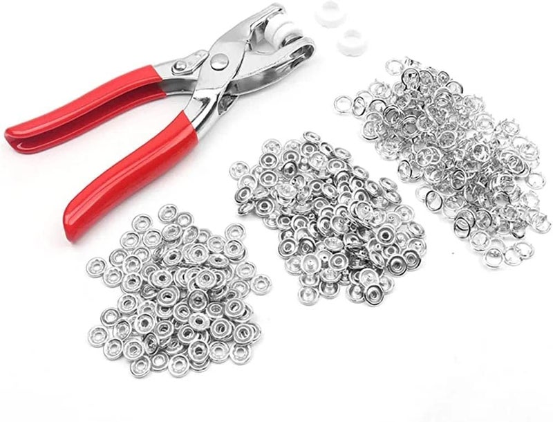 Al Arab for Import & Distribution - Ismail EL Fiky Snap Fastener Pliers Kit, Grommet Eyelet Setter Pliers and 45 Sets Metal Snaps Buttons for Fastening, Trimming Shop Brass Silver Snap Poppers Fasteners Prong Ring Press Studs with Fixing Plier Tool. - Image 5