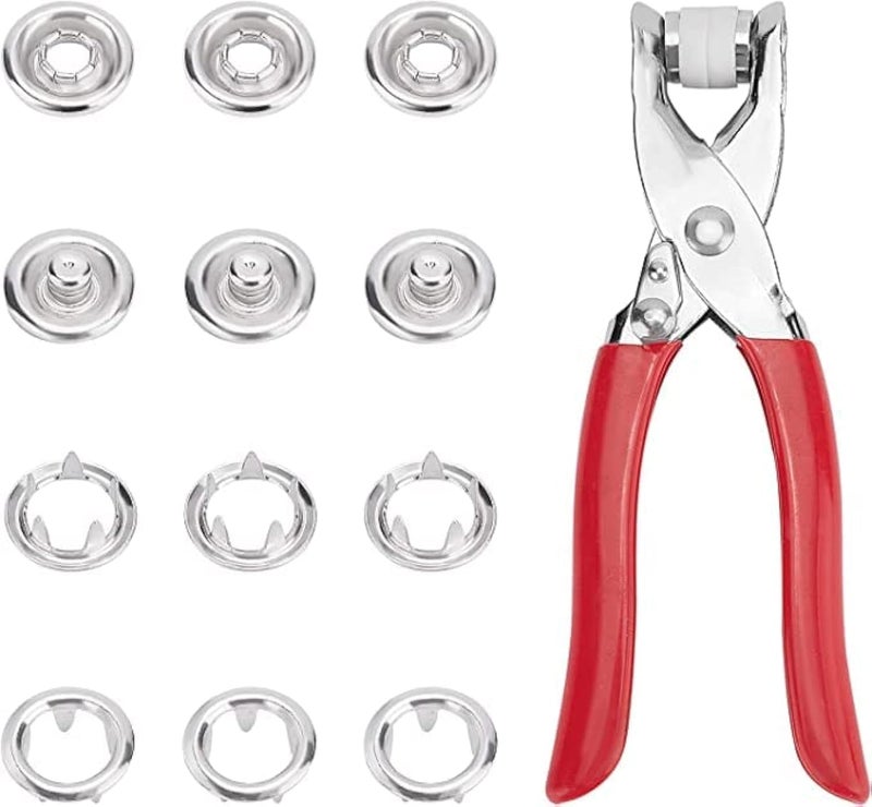 Al Arab for Import & Distribution - Ismail EL Fiky Snap Fastener Pliers Kit, Grommet Eyelet Setter Pliers and 45 Sets Metal Snaps Buttons for Fastening, Trimming Shop Brass Silver Snap Poppers Fasteners Prong Ring Press Studs with Fixing Plier Tool. - Image 1