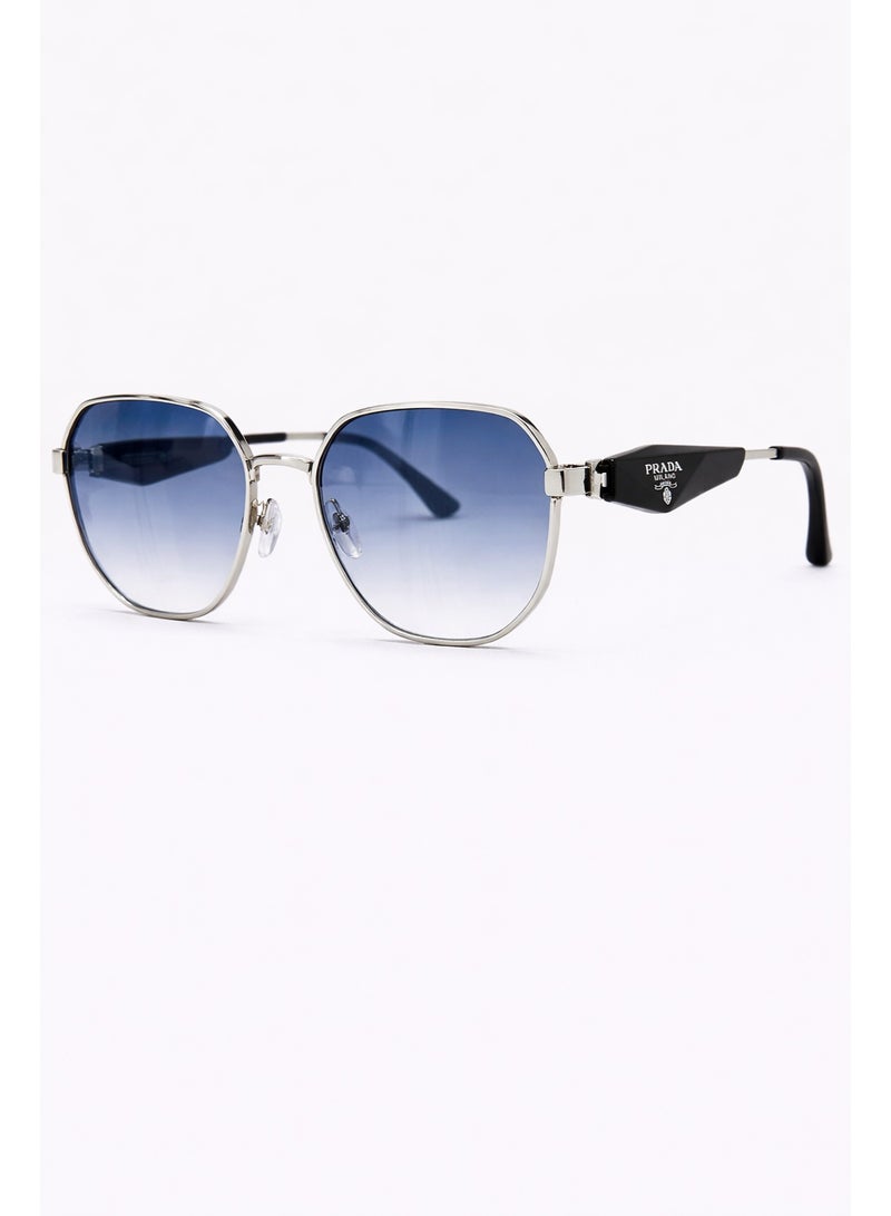 برادا نظارة شمسية برادا بإطار معدني ثماني وعدسات زرقاء متدرجة - Image 2