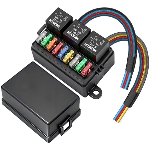 Weasch 12V 9 Way PreWired Fuse Relay Box 3 Relays and 9 ATCATO Blade Fuses 4Pin 40A Relay Block and Kit for Cars Truck Marine Boat Jeep - Image 1