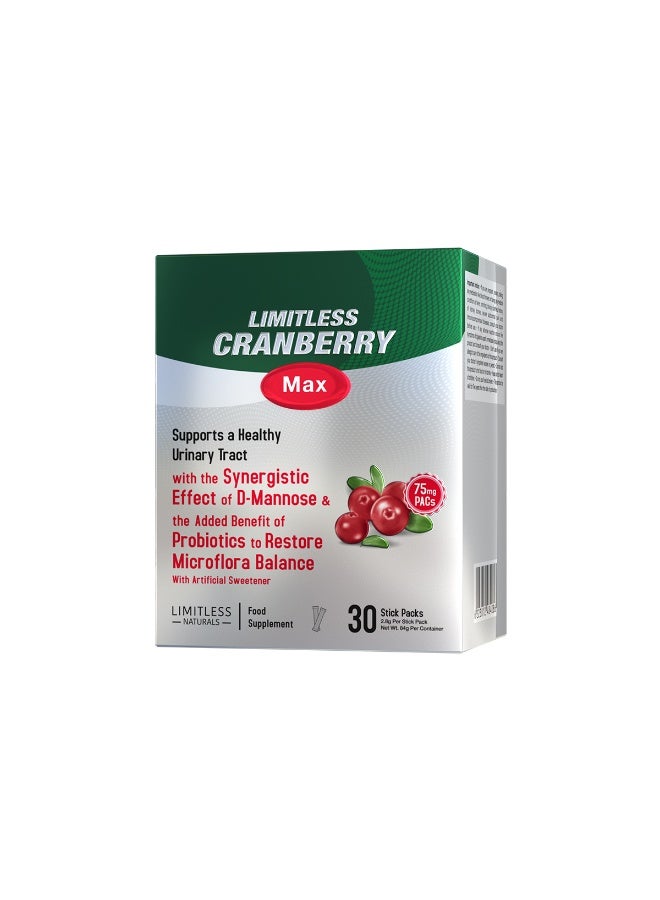 EVA PHARMA Limitless Cranberry Max – 30 Sticks – 500mg Cranberry + D-Mannose – UTI Support & Probiotic. - Image 1