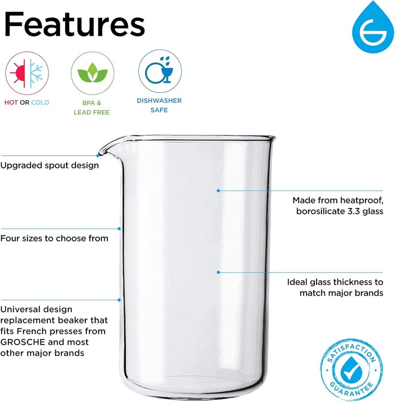 GROSCHE Borosilicate 3.3 Glass Universal Replacement Beaker for French Coffee and Tea Press Makers, 51 fl oz, Large - Image 4