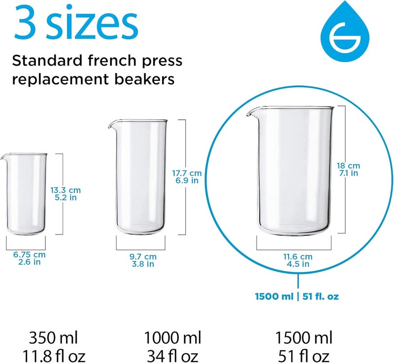 GROSCHE Borosilicate 3.3 Glass Universal Replacement Beaker for French Coffee and Tea Press Makers, 51 fl oz, Large - Image 3