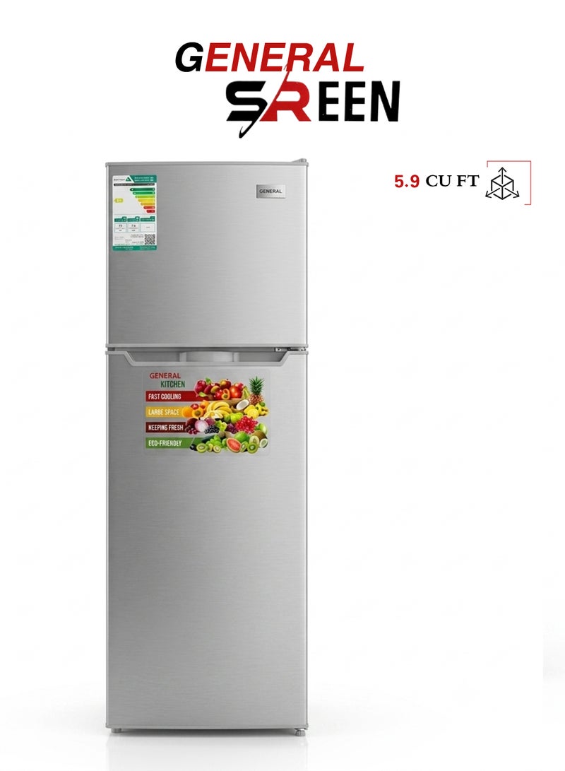 General Sreen Two-door refrigerator - 5.9 cu ft - Silver - GSRF-168DF - Image 1