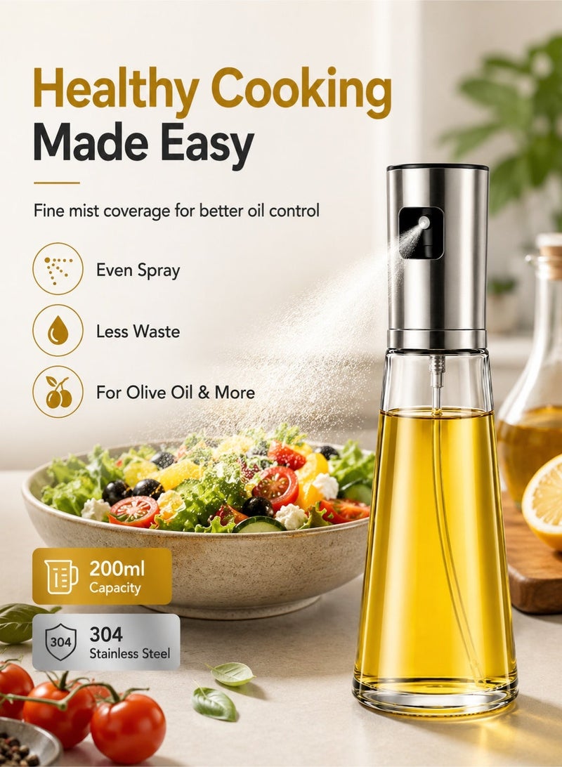 Leoxol Oil Spray Bottle 200ml | 304 Stainless Steel And Glass Oil Sprayer | Olive Oil Dispenser For Kitchen BBQ Grill Cooking - Image 2