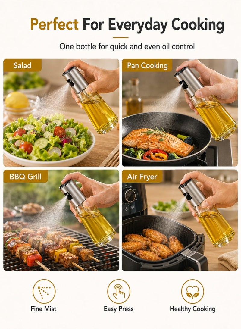 Leoxol Oil Spray Bottle 200ml | 304 Stainless Steel And Glass Oil Sprayer | Olive Oil Dispenser For Kitchen BBQ Grill Cooking - Image 3