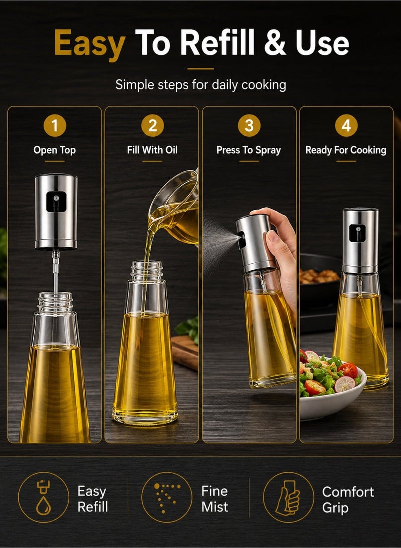 Leoxol Oil Spray Bottle 200ml | 304 Stainless Steel And Glass Oil Sprayer | Olive Oil Dispenser For Kitchen BBQ Grill Cooking - Image 4