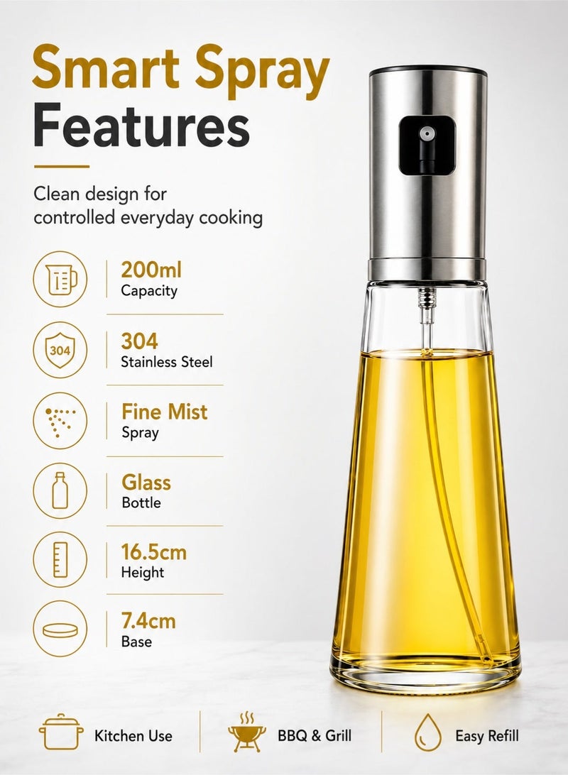 Leoxol Oil Spray Bottle 200ml | 304 Stainless Steel And Glass Oil Sprayer | Olive Oil Dispenser For Kitchen BBQ Grill Cooking - Image 5