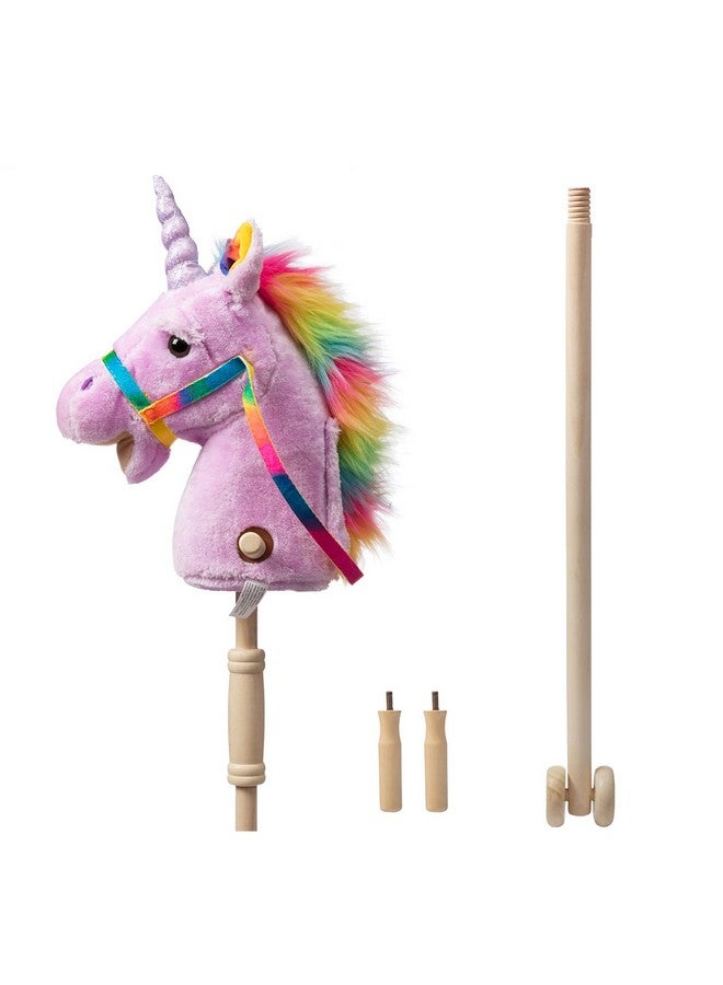 HollyHOME Plush Unicorn Stick Horse With Wood Wheels Real Pony Neighing And Galloping Sounds Plush Unicorn Toy Purple 37 Inches(Aa Batteries Required)  - Image 5