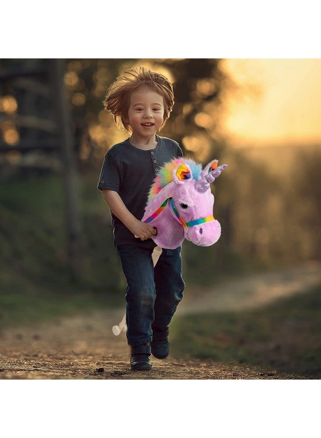 HollyHOME Plush Unicorn Stick Horse With Wood Wheels Real Pony Neighing And Galloping Sounds Plush Unicorn Toy Purple 37 Inches(Aa Batteries Required)  - Image 3