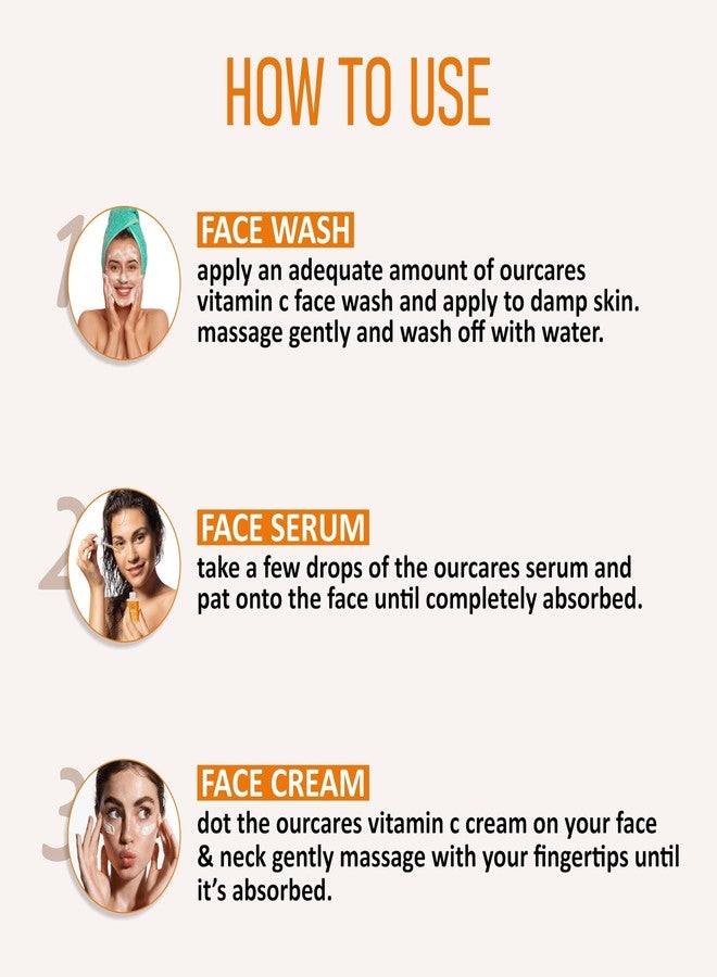 OURCARES غسول الوجه + سيروم الوجه + كريم الوجه من OURCARES Naturals بفيتامين سي | تنظيف عميق وتفتيح البشرة | مناسب لجميع أنواع البشرة - (أحجام متعددة) - Image 5