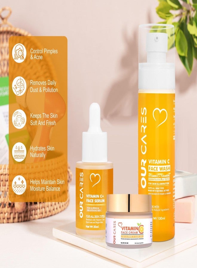 OURCARES غسول الوجه + سيروم الوجه + كريم الوجه من OURCARES Naturals بفيتامين سي | تنظيف عميق وتفتيح البشرة | مناسب لجميع أنواع البشرة - (أحجام متعددة) - Image 3