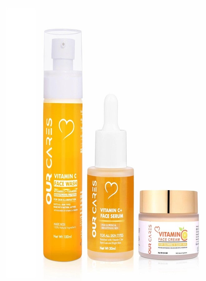 OURCARES غسول الوجه + سيروم الوجه + كريم الوجه من OURCARES Naturals بفيتامين سي | تنظيف عميق وتفتيح البشرة | مناسب لجميع أنواع البشرة - (أحجام متعددة) - Image 1