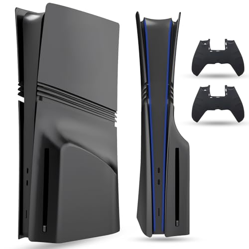 PEYANZ Faceplate for PS5 Pro (Disc Edition), Cover Plate, ABS Shell, Matt Skin, with Extra 2 Controller Silicone Covers (Black) - Image 1