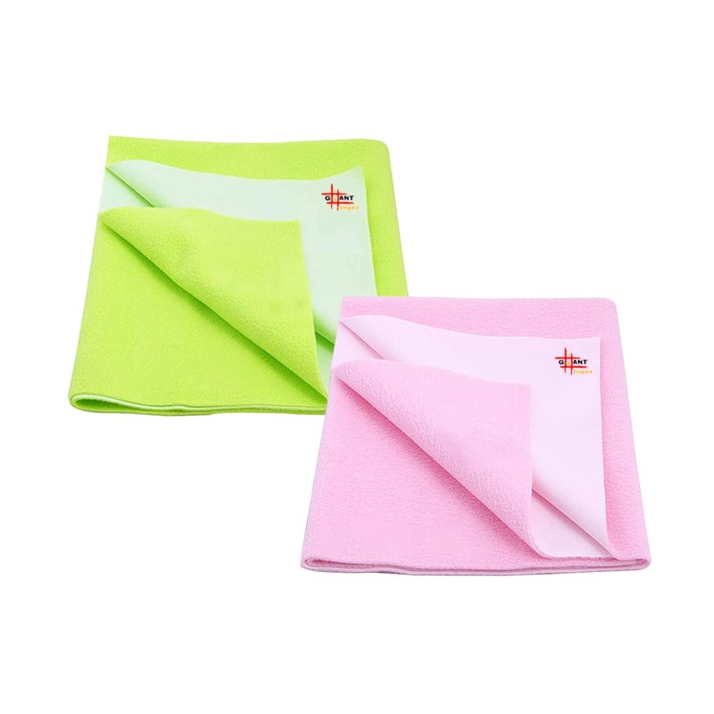 GIANT IMPEX Waterproof Antibacterial Quick Dry Ultra Absorbent Baby Dry Sheet/Bed Wetting Protector/Crib Sheet/Play Small-Pack of 2, Pista Green & Baby Pink - Image 1