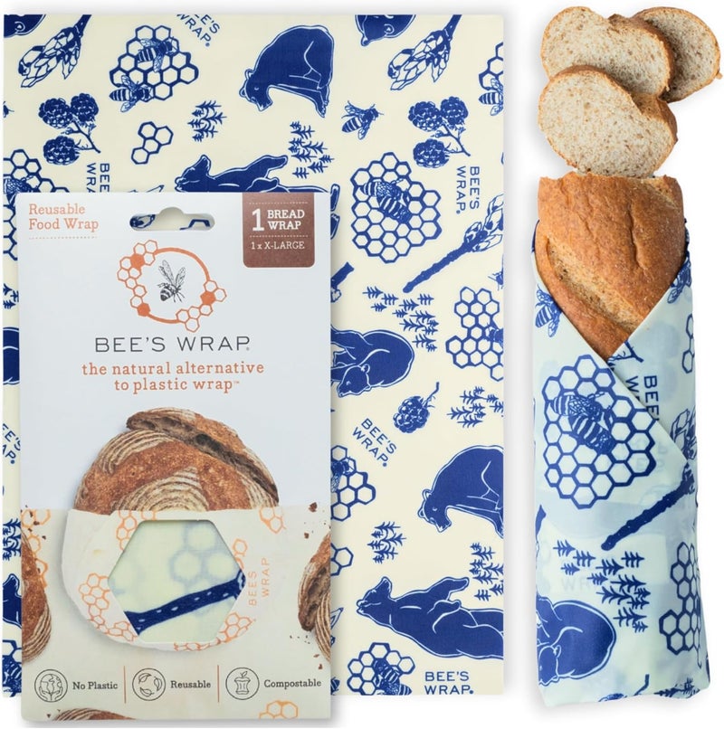Bee's Wrap Beeswax Wraps for Food - Bread Wrap - Made in USA Reusable Bread Storage Bags - Organic & Eco-Friendly Alternative to Aluminum Foil, Sourdough Bags & Plastic Wrap, Bees + Bears - Image 1