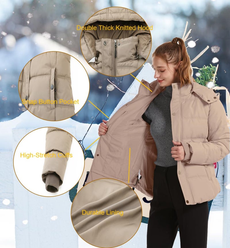 GGleaf Women's Hooded Warm Winter Coat Plus Size Thicken Puffer Jacket with Removable Hood khaki 3X - Image 3