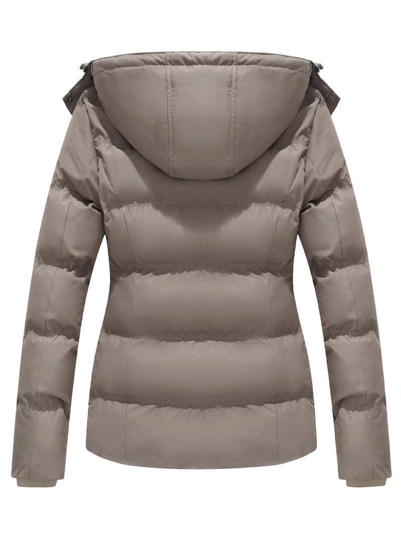 GGleaf Women's Hooded Warm Winter Coat Plus Size Thicken Puffer Jacket with Removable Hood khaki 3X - Image 2