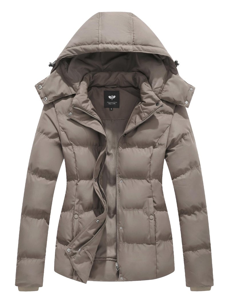GGleaf Women's Hooded Warm Winter Coat Plus Size Thicken Puffer Jacket with Removable Hood khaki 3X - Image 1