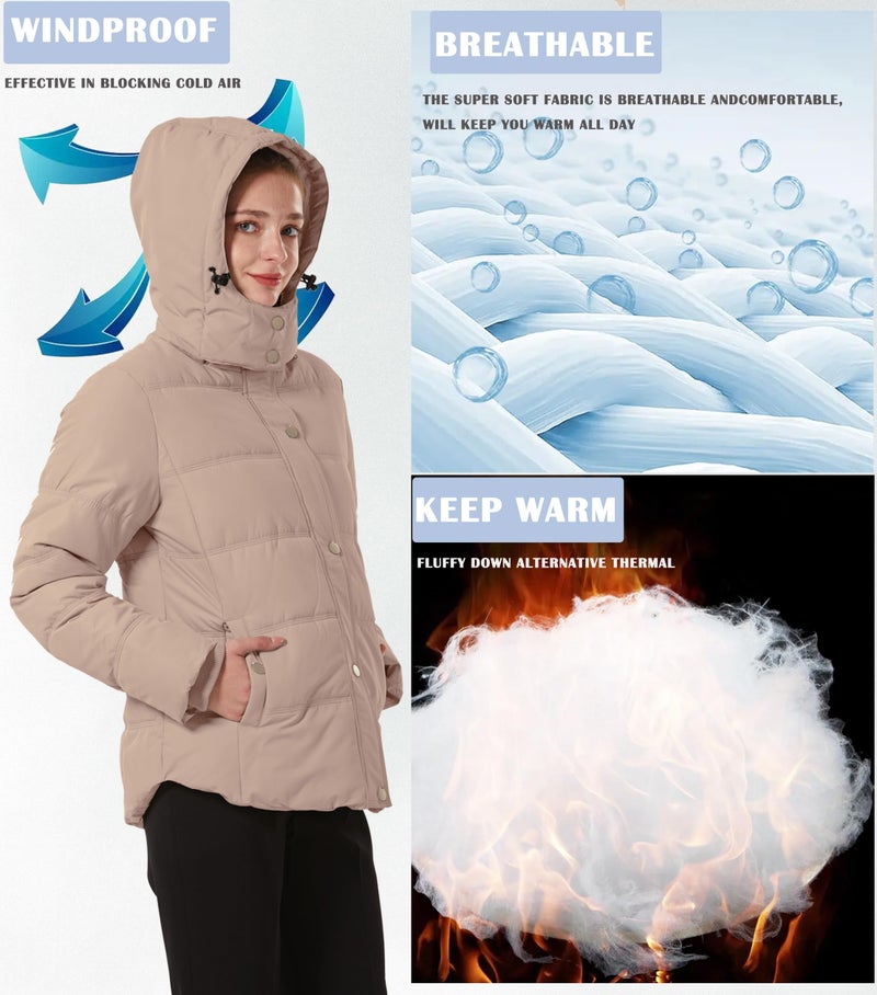 GGleaf Women's Hooded Warm Winter Coat Plus Size Thicken Puffer Jacket with Removable Hood khaki 3X - Image 5