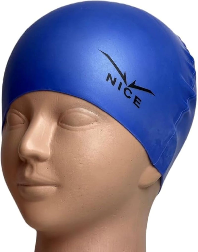 NICE Swimming Cap Blue Flexible Silicone for Hair Protection