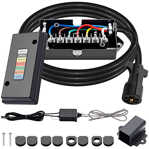 CheeMuii 7 Way Trailer Cord and 7 Gang Junction Box Kit with 12V Breakaway Switch and Plug Holder Heavy Duty 8 FT Trailer Wiring Harness Kit for Trailers RVs Campers - Image 1