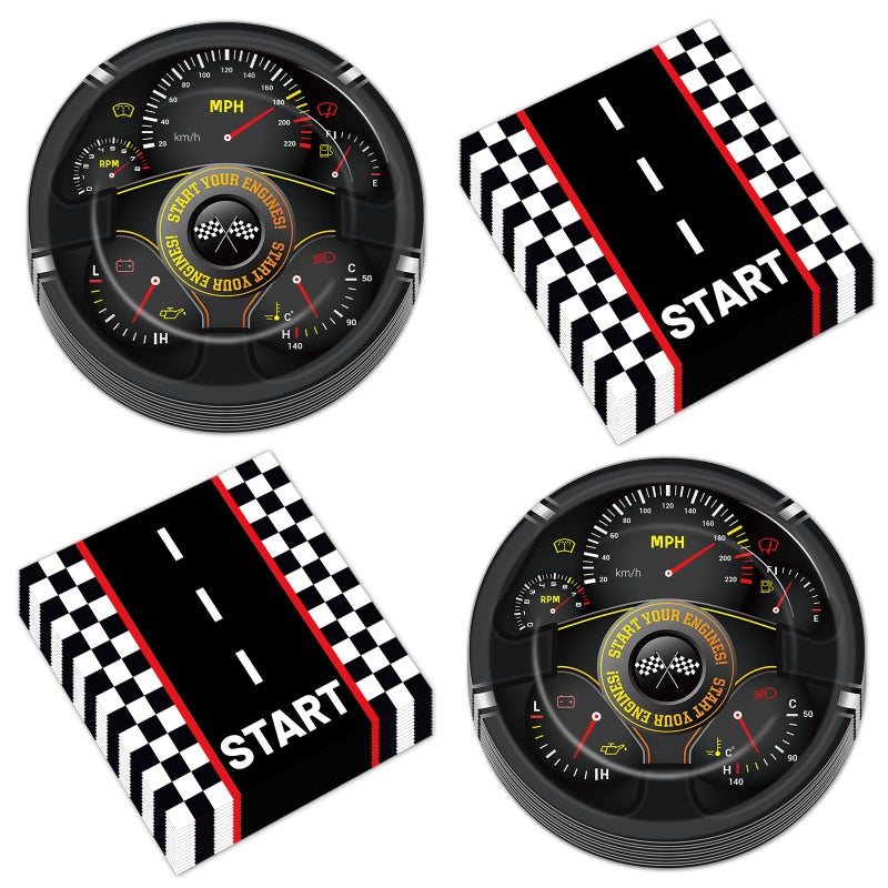 50Pcs Race Car Party Plates and Napkins Race Car Birthday Party Decorations Racing Themed Paper Dessert Plates Start Your Engines Tableware Set Serves 25 Guests Kids Boys Baby Shower Party Supplies