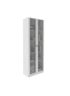 DANUBE HOME Kinsey Tall Office Cabinet With 2 Glass Doors Modern Design Wooden Organiser Cupboard Multifunctional Display Rack Bookcase For Home Office L 59.8x31.5x171.5 Cm White  - Image 2