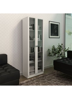 DANUBE HOME Kinsey Tall Office Cabinet With 2 Glass Doors Modern Design Wooden Organiser Cupboard Multifunctional Display Rack Bookcase For Home Office L 59.8x31.5x171.5 Cm White  - Image 1