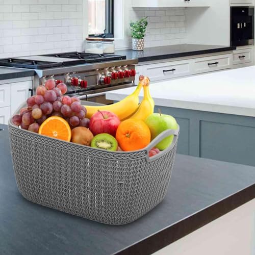 Black Olive Plastic Storage Basket with Handles - Multipurpose Kitchen Organizer Tray for Fruits, Vegetables, Stationery, Cosmetics, Toys & Laundry, Perfect Storage Box for Home & Office (Q-5) - Image 2