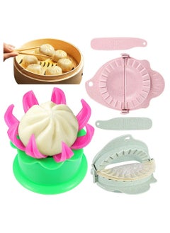 Dumpling Touch Tool, 5 Pieces Steamed Stuffed Bun Maker and Dumpling Maker Plastic Mold and Filling Spoon Cooking Tools Set for Cooking Delicious Baozi and Jiaozi (Green, Pink)