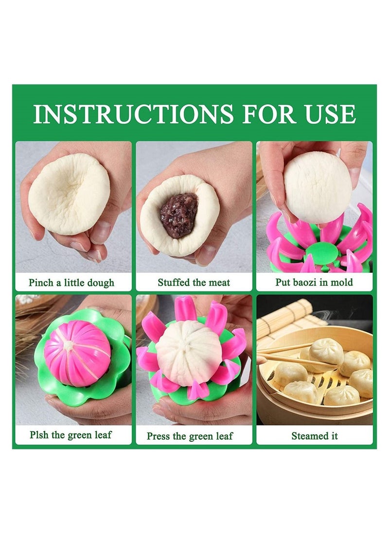 SYOSI - Dumpling Touch Tool, 5 Pieces Steamed Stuffed Bun Maker and Dumpling Maker Plastic Mold and Filling Spoon Cooking Tools Set for Cooking Delicious Baozi and Jiaozi (Green, Pink) - Image 1