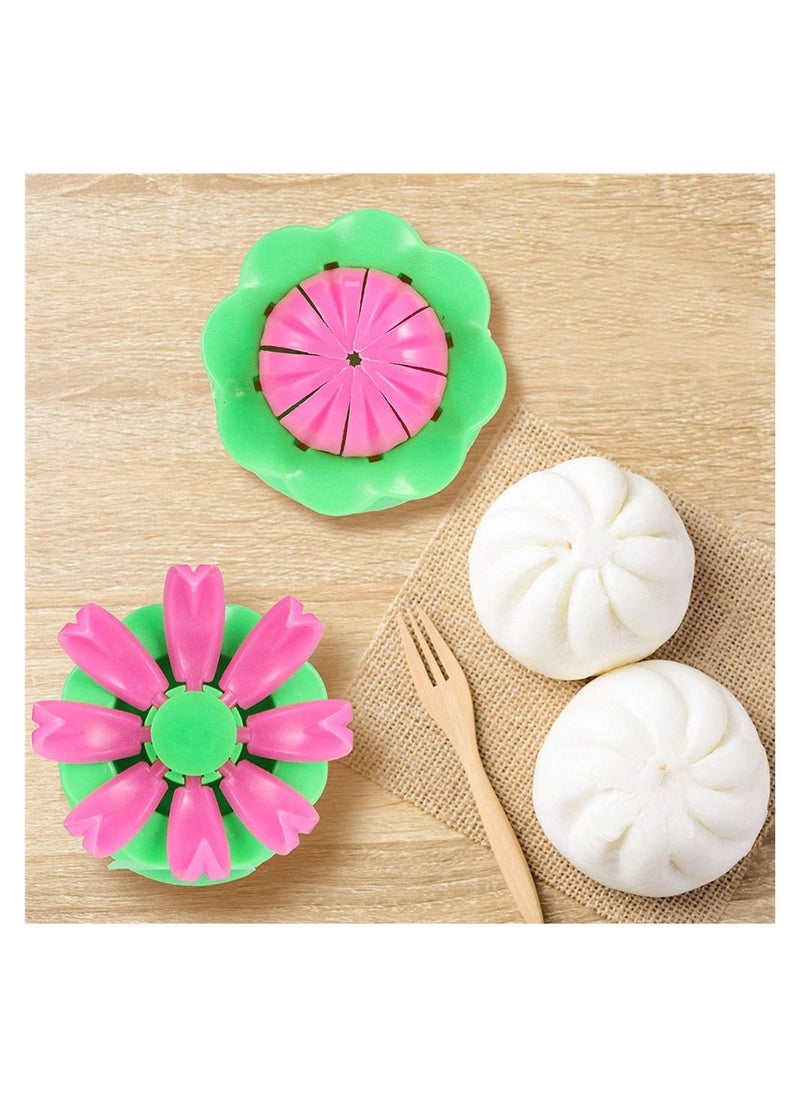 SYOSI - Dumpling Touch Tool, 5 Pieces Steamed Stuffed Bun Maker and Dumpling Maker Plastic Mold and Filling Spoon Cooking Tools Set for Cooking Delicious Baozi and Jiaozi (Green, Pink) - Image 1