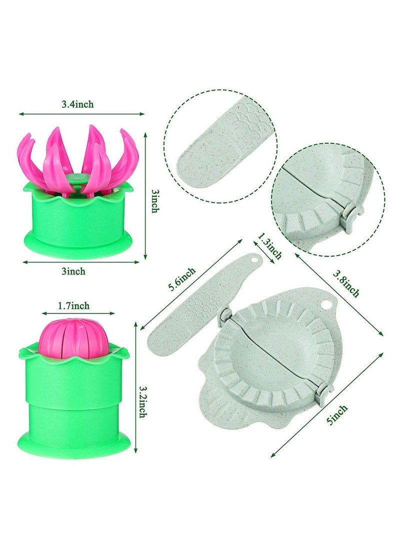 SYOSI - Dumpling Touch Tool, 5 Pieces Steamed Stuffed Bun Maker and Dumpling Maker Plastic Mold and Filling Spoon Cooking Tools Set for Cooking Delicious Baozi and Jiaozi (Green, Pink) - Image 1
