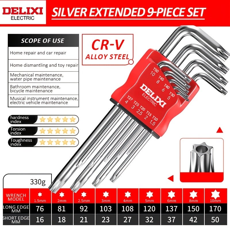 Extra-Long Arm Hex Wrench Set with Ball & Torx Ends - Image 5