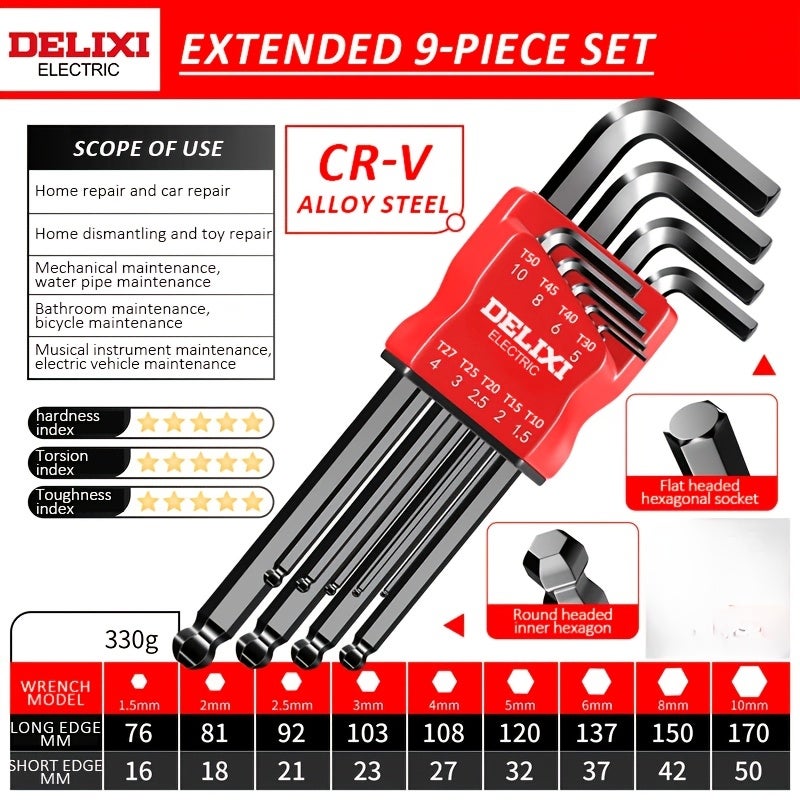 Extra-Long Arm Hex Wrench Set with Ball & Torx Ends - Image 3
