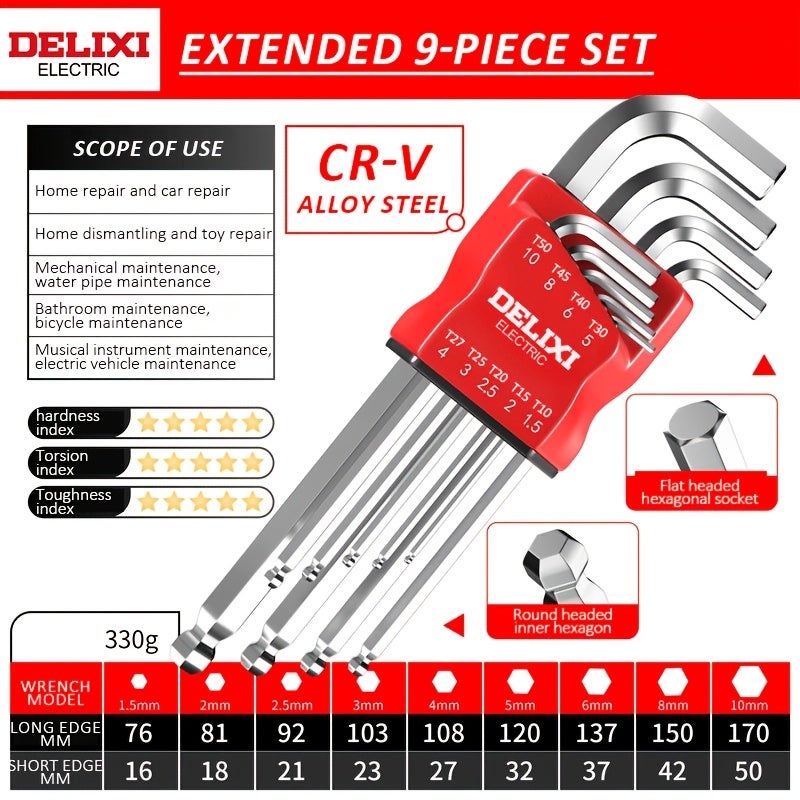 Extra-Long Arm Hex Wrench Set with Ball & Torx Ends - Image 4