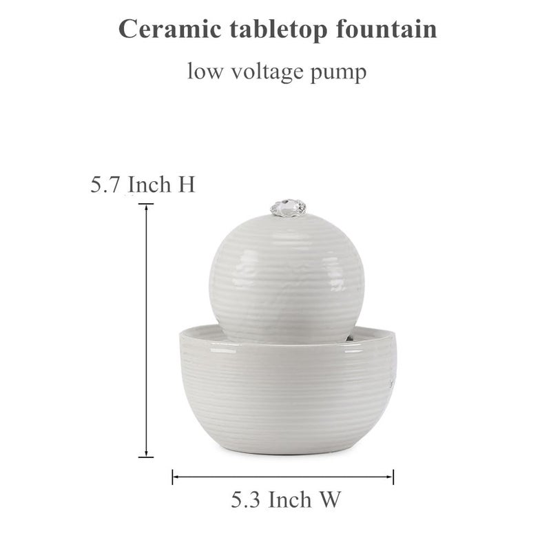 Andady Ceramic Tabletop Desktop mini Fountain Water Feature Water Fall Indoor and Outdoor and Home Decoration (White A174) - Image 2
