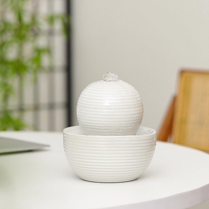 Andady Ceramic Tabletop Desktop mini Fountain Water Feature Water Fall Indoor and Outdoor and Home Decoration (White A174) - Image 1