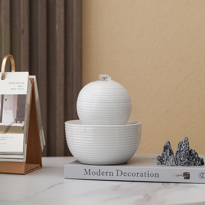 Andady Ceramic Tabletop Desktop mini Fountain Water Feature Water Fall Indoor and Outdoor and Home Decoration (White A174) - Image 4