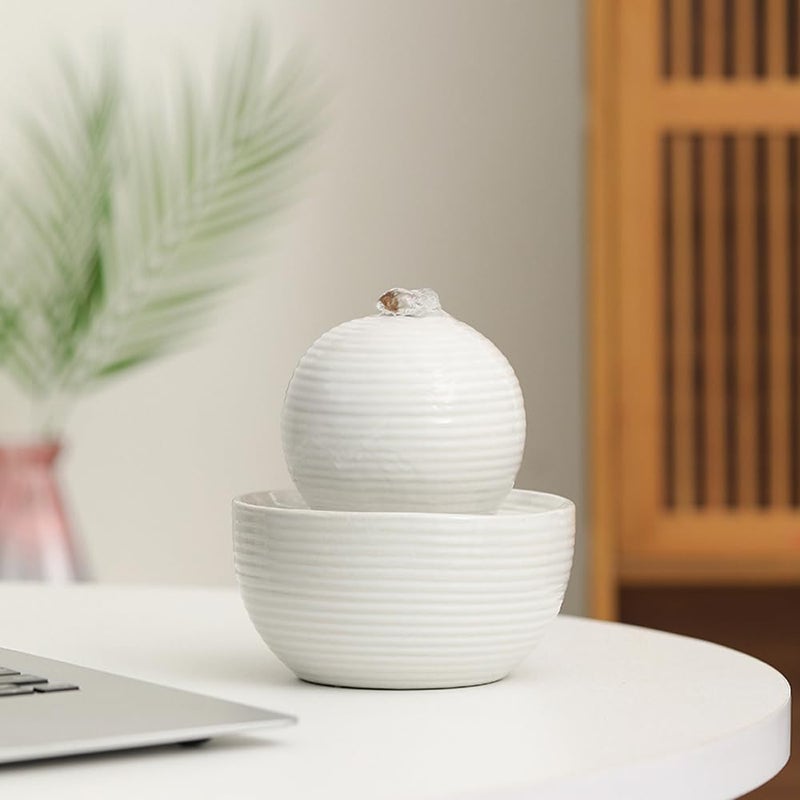 Andady Ceramic Tabletop Desktop mini Fountain Water Feature Water Fall Indoor and Outdoor and Home Decoration (White A174) - Image 3