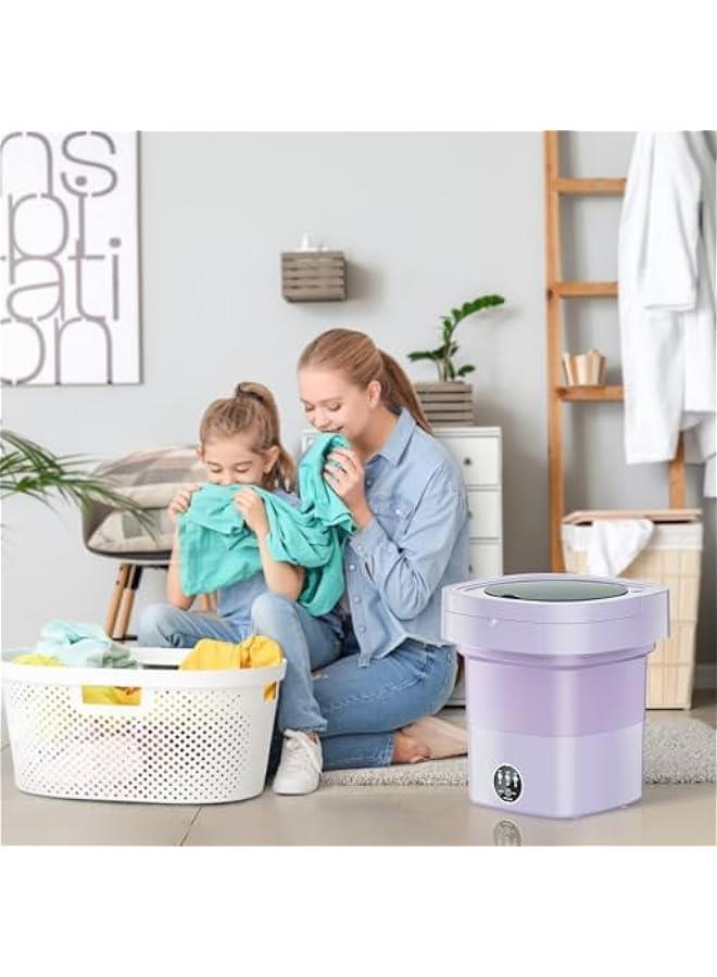 ميكسد غسالة محمولة من تراسل، غسالة صغيرة قابلة للطي ومجفف دوار سعة 8.5 لتر للشقة والتخييم والسيارة الترفيهية والسفر والملابس الداخلية والجوارب وملابس الاطفال الشخصية (ارجواني)، تحميل علوي - Image 4