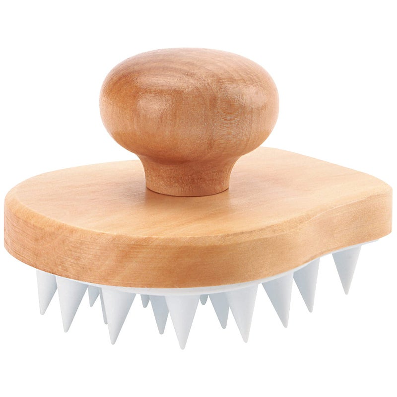 Hangerspace Scalp Massager Shampoo Brush, Wooden Wet and Dry Hair Scalp Care Brush, Shower Brush Scalp Scrubber Exfoliator with Soft Silicone Bristles for Dandruff Removal, Hair Growth (White) - Image 1
