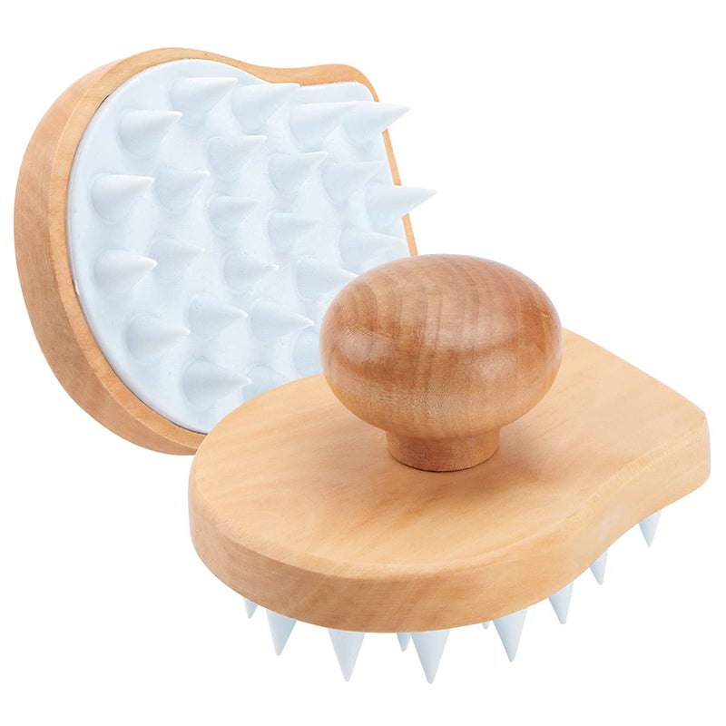 Hangerspace Scalp Massager Shampoo Brush, Wooden Wet and Dry Hair Scalp Care Brush, Shower Brush Scalp Scrubber Exfoliator with Soft Silicone Bristles for Dandruff Removal, Hair Growth (White) - Image 2