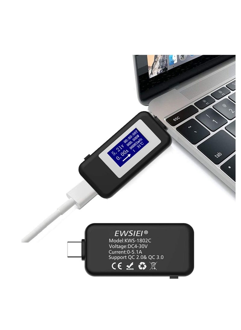 KASTWAVE - Type-C USB Power Meter Testers, USB C Current and Voltage Bidirectional Tester, Ammeter 0-5A Voltmeter 4-30V, USB-C Charger Safety Tester, Digital Color LCD Display Multimeter, Amp Volt Detector - Image 1