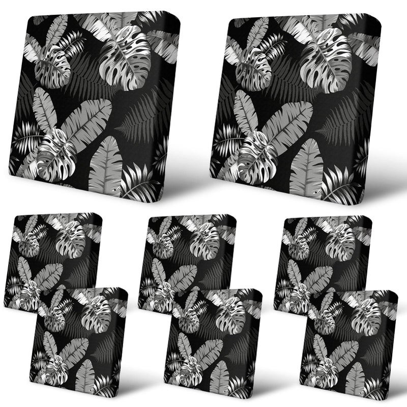 pickyNproud 8Pcs Patio Cushion Covers Stretch Outdoor Couch Cushions Slipcovers Replacement Washable Furniture Protector with Elastic Bottom Sofa Chair Seat Cover, Black White - Image 1