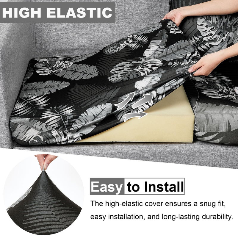 pickyNproud 8Pcs Patio Cushion Covers Stretch Outdoor Couch Cushions Slipcovers Replacement Washable Furniture Protector with Elastic Bottom Sofa Chair Seat Cover, Black White - Image 2