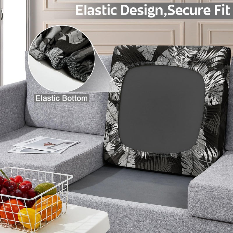 pickyNproud 8Pcs Patio Cushion Covers Stretch Outdoor Couch Cushions Slipcovers Replacement Washable Furniture Protector with Elastic Bottom Sofa Chair Seat Cover, Black White - Image 3